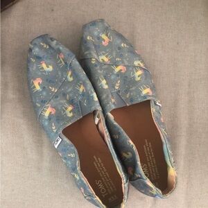 TOMS Gray /Blue Slip-Ons with Colorful Unicorn Design